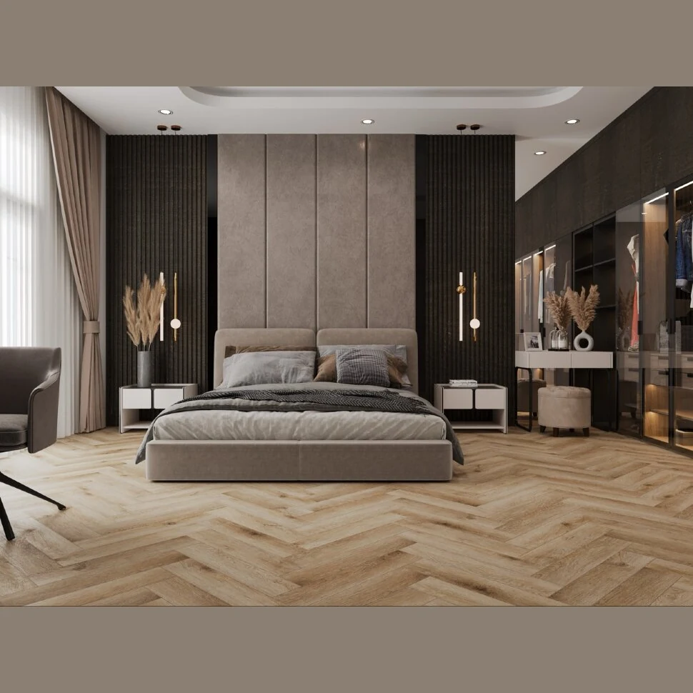 Каменный SPC ламинат CronaFloor Herringbone Дуб Монпелье H004 (640х128х4,5 мм)